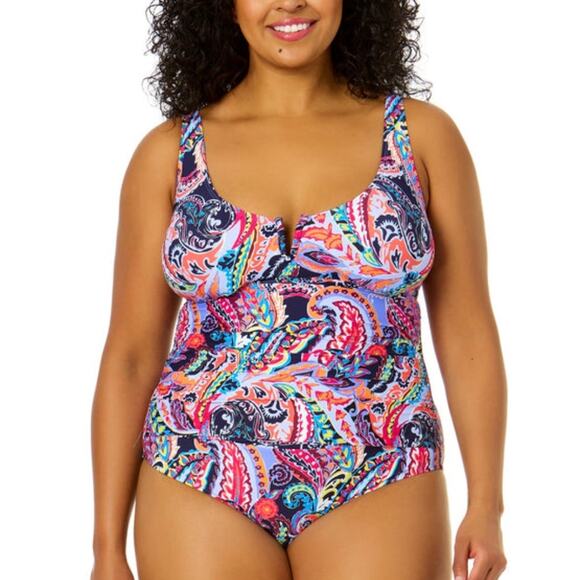 Anne Cole Paisley Parade V-Wire One Piece swimsuit multicolor - 24W - Picture 1 of 13